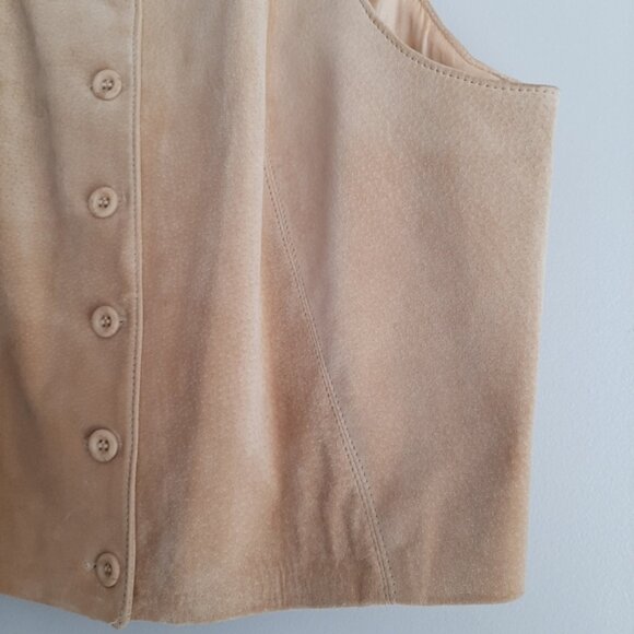 DANIER 100% Genuine Suede Leather Vest Button Down Cream Beige Sz S - Picture 6 of 14